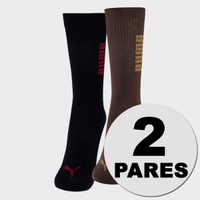 Kit Meia Puma Esportiva Cano Longo 2 Pares Preta e Marrom
