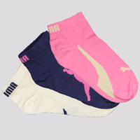 Kit Meia Puma Sapatilha 3 Pares Infantil Rosa Mari