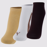 Kit Meia Puma Sapatilha 3 Pares Preta Branca Marro