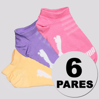 Kit Meia Puma Sapatilha 6 Pares Infantil Laranja Roxa e Rosa