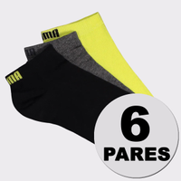 Kit Meia Puma Sapatilha 6 Preta Cinza e Amarelo