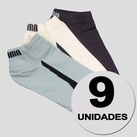 Kit Meia Puma Sapatilha 9 Bege Preta e Verde