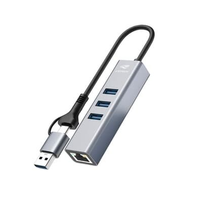 HUB C3Tech USB-C/A 3.0, para 3x USB 3.0, Ethernet, Preto - HU-LAN1000GY