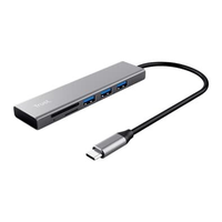 Hub Trust Halyx, 3 Portas USB, Leitor de Cartão MicroSD/SD, Conexão USB-C, de Alumínio, - 24191