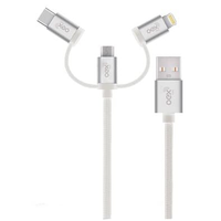 Cabo Trio OEX CE301, USB Com Conectores Micro USB, Type-C E Lightning em Nylon Trançado, 1 Metro, Cinza - 500074