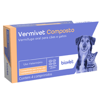 Vermífugo Vermivet Composto 600 mg Biovet - 4 comprimidos