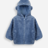 Casaco infantil de pelúcia com capuz e orelhas azul