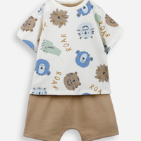 Conjunto infantil de algodão estampado off white