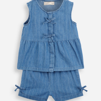 Conjunto curto infantil jeans listrado azul