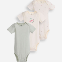Kit de 3 bodies infantis de algodão estampado colorido