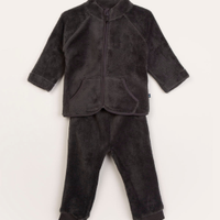 Conjunto infantil jaqueta de pelúcia + calça cinza escuro