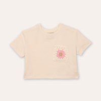Cropped infantil de algodão bolso floral bege
