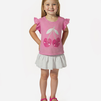 Blusa de algodão infantil cereja com babado rosa