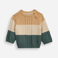 Suéter de tricot infantil texturizado e listrado verde