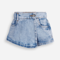 Short saia jeans infantil transpassado marmorizado azul