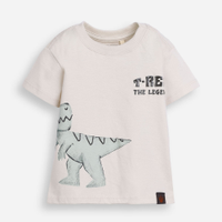 Camiseta infantil de algodão manga curta dinossauro bege