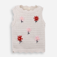 Blusa infantil tricot flores bege