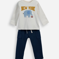 Conjunto infantil manga longa elefante azul