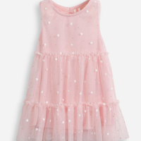 Vestido de tule infantil corações com brilho rosa