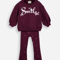 Conjunto de moletom infantil smile vinho