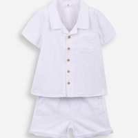 Conjunto curto infantil de algodão texturizado - off white