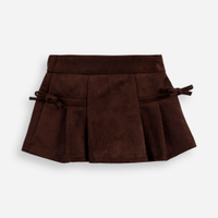 Short saia infantil de suede com pregas e laços marrom
