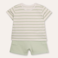 Conjunto infantil de algodão listrado verde