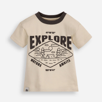 Camiseta infantil explore manga curta bege