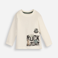 Blusa infantil de algodão patches de dinossauro off white
