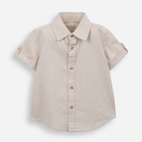 Camisa infantil de algodão manga curta bege
