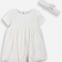 Vestido infantil balonê com faixa de cabeça off white