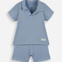 Conjunto infantil polo de algodão azul