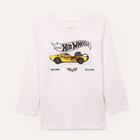 Camiseta de algodão infantil hot wheels branca