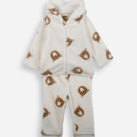 Conjunto longo infantil com capuz ursinho off white