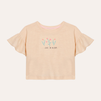 Camiseta de algodão infantil babados love in bloom bege