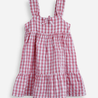 Vestido infantil de algodão com recorte xadrez colorido