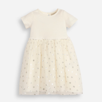 Vestido infantil com tule floral metalizado off white