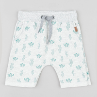 Bermuda Infantil Estampada de Cactos em Moletom Cinza Mescla Claro