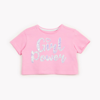 Blusa de algodão infantil girl power manga curta rosa chiclete