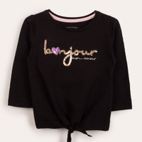 Blusa infantil manga longa com nó bonjour preta