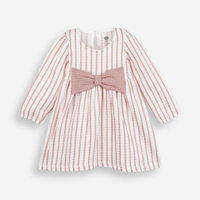 Vestido infantil de laço manga longa listrado rosa
