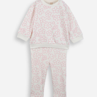 Conjunto longo infantil de moletom floral off white