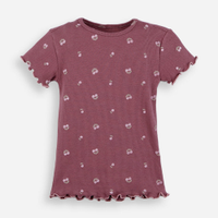 Camiseta infantil de algodão canelada cerejinhas roxa