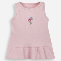 Regata infantil de algodão com babado e bordado canelada rosa