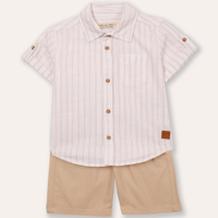 Conjunto infantil curto listrado bege