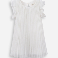Vestido infantil plissado com brilho off white