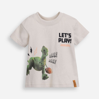Camiseta de algodão infantil manga curta dinossauro toy story bege