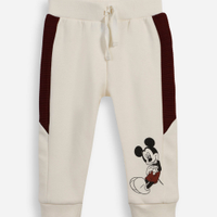 Calça jogger infantil de moletom cós com cordão mickey bege