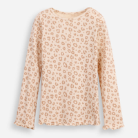 Blusa de algodão infantil manga longa animal print bege