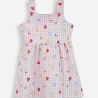 Vestido infantil de algodão xadrez texturizado rosa